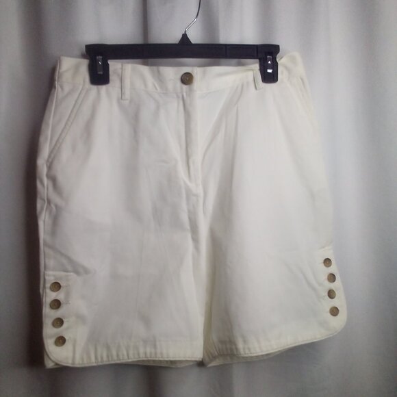 Lands' End Shorts 10 Women Chino Button Detail White - Picture 1 of 12